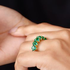 Product Details Crafted from Solid Gold and adorned with Hexagon Cut Created Emerald stones, this Full Eternity Band boasts a beautiful and striking design that is sure to turn heads. The lab-created emerald stones are held securely in place with a prong setting, creating a stunning piece of jewelry. Product Information SKU SHP-RINGS092021164 Width 5.7 mm Height 5 mm Weight 3.04 gm (Approximate) LAB CREATED EMERALD INFORMATION No.of Stones 16 Pieces Total Weight 7.68 Carat (Approximate) Dimensio Hexagonal Ring, Lab Created Emerald, Eternity Band Ring, 18k Yellow Gold Ring, Ring Crafts, Signature Jewelry, Emerald Stone, Timeless Jewelry, Eternity Band