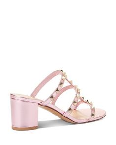 Valentino Garavani Women's Rockstud Block Heel Slide Sandals Studded Heels For Summer Evenings, Elegant Studded Sandals For Spring, Studded Evening Sandals For Spring, Spring Evening Sandals With Studs, Formal Spring Sandals With Studs, Formal Studded Sandals For Spring, Luxury Studded Sandals For Spring, Mid Heel, Fashion Girl