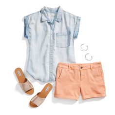 You asked, “What are the best shorts for my shape?” See our Stylist’s tips. #AskAStylist Peach Shorts Outfit, Stitch Fix 2023, Summer Color Combos, Best Shorts, Peach Shorts, Summer Color, Spring 2023