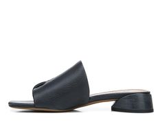 Shaped to perfection. This slide’s modern, artistic lines elevate every look. Leather upper. Eco-conscious linings with soft + sustainable comfort. Slip-on fit. Open square toe with hidden thong post. Extra padding for added comfort. 1.18 inch sculpted oval block heel. Leather upper, Easy slip-on entry, Approx. 1 1/4 inch heel, Open toe, Eco-conscious lining with padded footbed, Durable synthetic outsole, Franco Sarto® branding details | Women's Franco Sarto Loran Dress Sandals in Black Size 6 M 4 Inch Heels, Sandals Black, Franco Sarto, Dress Sandals, Eco Conscious, Black Sandals, Women's Pumps, Heeled Mules, Mule Shoe