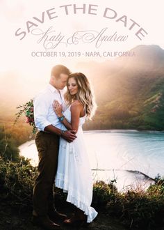 a man and woman standing next to each other in front of a lake with the words 10 summer engagement outfits