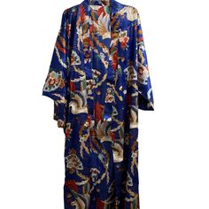 Ichiban Original Kimono Robe Made In Japan Never Worn Gorgeous Blue Crane This Is A True Kimono With Boxed Sleeves. Belt Tie Is Attached From Factory. Beautiful Colors! Incredible Piece For Halloween Costume, Plays/Drama, Cosplay This Item Is Not Silk. 100% Polyester Per Label. Blue Long Sleeve Kimono With Floral Print, Blue Floral Print Long Sleeve Kimono, Blue Floral Print Beach Robe, Blue Floral Print Robe For Vacation, Blue Long Sleeve Kimono For Vacation, Long Sleeve Blue Kimono For Vacation, Blue Long Kimono For Vacation, Long Blue Kimono For Vacation, Blue Crane