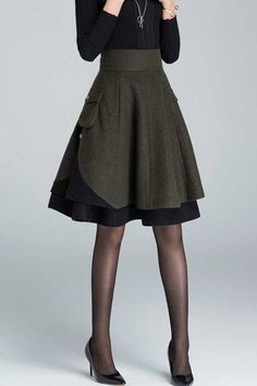 Women's short skirt for winter, designer skirt 1627# – XiaoLizi Nordstrom Outfit, Skirt Patchwork, Green Wool Coat, Skirt Winter, Skirt Images, Midi Skirt With Pockets, Skirt Wool, Tailored Clothes, Peplum Tops