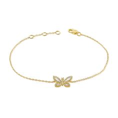 Flutter into elegance with our Diamond Butterfly Chain Bracelet, gracefully crafted in radiant 14K gold. This enchanting piece features delicate butterfly motifs adorned with shimmering diamonds, totaling 0.21 carats, exuding a whimsical charm that captures the essence of natural beauty. Yellow Gold Butterfly Diamond Jewelry, Butterfly Shaped Yellow Gold Diamond Jewelry, Delicate Butterfly Diamond Jewelry, Delicate Butterfly-shaped Diamond Jewelry, Elegant Yellow Gold Bracelet With Butterfly Charm, Elegant Butterfly Bracelets For Wedding, Butterfly Chain Bracelet, Butterfly Chain, Nautical Necklace