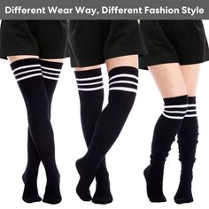 Extra Long Warm Knit Striped Thigh Highs Leg Warmers丨Moon Wood Casual Winter Stockings, Casual Black Knee-high Socks, Black Stretch Legwear For Summer, Black Stretch Stockings For Summer, Stretch Black Stockings For Summer, Trendy Thigh High Black Socks, Casual Thigh High Socks, Casual Solid Color Knee-high Socks, Trendy Thigh High Stretch Legwear