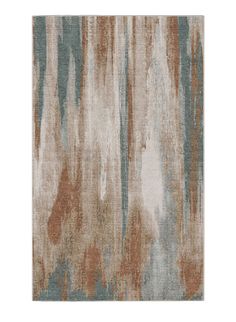 an area rug with various colors and patterns on it, including blue, brown, beige and