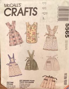 the back of a paper bag with some sewing patterns on it, including dresses and aprons