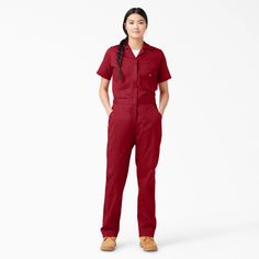 Women's Cooling Short Sleeve Coveralls - Dickies US, English Red Coverall Outfit, Dickies Coveralls, White Platforms, Super Bowl Halftime, Cargo Jumpsuit, Auto Shop, Street Clothes, Dickies Women, Dancers Outfit