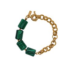 -7 inch -18k yellow gold plated -Malachite stone not contain Nickel - Lead Free - Hypoallergenic (safe for all skin types) Linked Bracelet, Beads Chain, Malachite Stone, Ceramic Beads, Heart Beads, Flower Heart, Natural Pearls, Chain Link Bracelet, All Skin Types