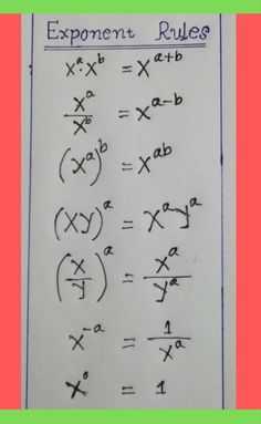 the exponent rules are written on a piece of paper with an x and y symbol