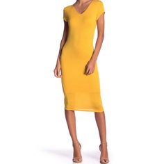 Beautiful Mustard Color, Flattering For All Skin Tones. Purchased At Nordstrom. New, Never Worn. Yellow Stretch Short Sleeve Midi Dress, Yellow Short Sleeve Stretch Midi Dress, Fitted Yellow V-neck Midi Dress, Summer V-neck Bodycon Knee-length Dress, Summer Bodycon V-neck Sheath Dress, Nordstrom Summer Dresses With Short Sleeves, Nordstrom Fitted Knee-length Dress, Nordstrom Spring Midi Dresses, Nordstrom Knee-length Spring Dress