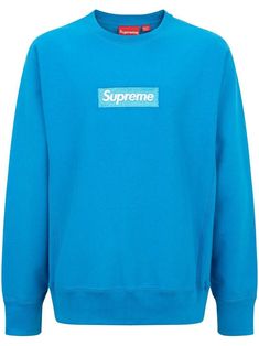 blue cotton signature box logo crew neck long sleeves straight hem Supreme Sweatshirt, Supreme Clothing, Supreme Box Logo, Logo Azul, Men's Activewear, Bold Logo, Airport Fashion, Box Logo, Round Neck Sweatshirts