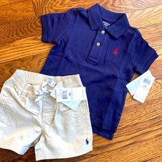 Boys Size 12 Month Brand New Adorable Ralph Lauren Polo Top And Shorts! Polo Shirt - Navy Blue With Red Polo Logo - New With Tags Size 12 Months Khaki Shorts With Navy Polo Logo - New With Tags Size 12 Months Casual Navy Sets For Spring, Navy Cotton Playtime Sets, Cotton Navy Sets For Playtime, Casual Navy Playwear Sets, Navy Casual Playwear Sets, Plazo Set, Mickey Mouse Themed Birthday Party, Polo Outfit, Red Polo