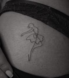 Music And Dance Tattoo Ideas, Minimalist Ballerina Tattoo, Minimal Dance Tattoo, Point Shoe Tattoo, Figure Skating Tattoo Ideas, Dancer Silhouette Tattoo, Fine Line Dance Tattoo, Dance Inspired Tattoos