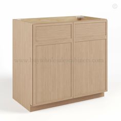 a wooden cabinet with doors and drawers on the bottom, in front of a white background