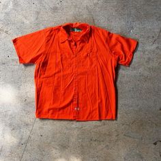 Vintage workwear utility wear bright hunter orange short sleeve button down durable Press cotton shirt top by Red Kap Excellent condition 3XL Casual Orange Short Sleeve Camp Shirt, Short Sleeve Camp Shirt With Button Closure For Outdoor, Outdoor Camp Shirt With Button Closure And Short Sleeves, Outdoor Camp Shirt With Short Sleeves, Orange Short Sleeve Tops With Pockets, Orange Relaxed Fit Camp Shirt With Short Sleeves, Orange Button-up Shirt With Pockets, Orange Relaxed Fit Cotton Camp Shirt, Orange Cotton Shirt With Pockets