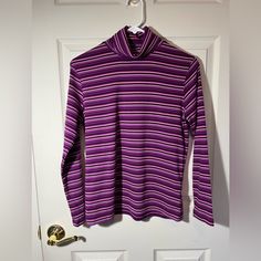 St. John's Bay Womens Purple Striped Turtleneck Long Sleeve Pullover Cotton Shirt Sz Ps Turtleneck Long Sleeve, Striped Turtleneck, Purple Shirt, Dream Wardrobe, Long Sleeve Pullover, Cotton Shirt, Sweater Outfits, Turtle Neck, Womens Tops