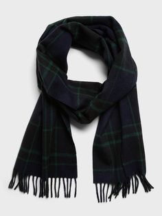 Soft and cozy, this wool scarf is designed to carry you through the seasons.  Length: 76" (193cm) Width: 13" (33cm) Black Wool Scarves For Cold Weather, Plaid Scarves For Cold Weather In Winter, Casual Black Wool Scarf, Cozy Wool Scarves For Fall, Warm Wool Scarves For Fall, Warm Wool Scarf For Fall, Casual Wool Scarves For Fall, Wool Scarves For Winter, Wool Scarves For Cold Weather