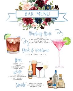 a menu for a bar with drinks