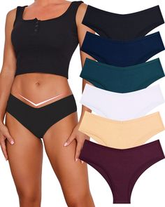 PRICES MAY VARY. V WAIST SHAPE: Sexy V shape design, display your waistline, fit well for low rise jeans/pants/dresses COTTON：95% cotton, 5% spandex. No sagging, no binding or pilling.The panties don't dig into skin or stretch out. Lined with 100% cotton crotch for a more comfortable and breathable fit DESIGN: Unique rib knitted fabric, hand cut and machine sewn. Note, the size of the panties may have differences between different color SOLID COLORS:This sexy cotton underwear pack contains 6 col Panties And Bras, Skin Anatomy, Dresses Cotton, Lounge Lingerie, Low Rise Jeans, Design Display, Shape Design, V Shape, Jeans Pants