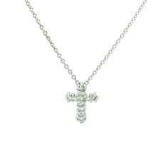 This Petite Diamond Cross Pendant Nine Round Brilliant Cut Diamonds weighing .11 Carat. All set in 14kt White Gold. Price includes 14kt White Gold Rolo Chain. Fine Jewelry Gold Platinum Necklace, Gold Platinum Necklace With Vvs Clarity, Gold Platinum Necklace Gift, Gold Platinum Necklace With Diamond Cut, Platinum Gold Diamond Cut Necklace, Gold Diamond Cut Platinum Necklace, Classic Hallmarked Diamond Necklace, Classic Hallmarked White Gold Diamond Necklace, Timeless White Gold Cross Jewelry