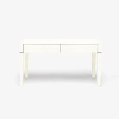 a white table with two drawers sitting on it's sides, against a white background