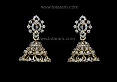 18 karat gold diamond jhumkas - diamond dangle earrings - 235-DJH007 - in 5.050 Grams for USD $1,760.92 USD. 
Made in India by Totaram Jewelers Online this product is in Gold - 18 Karat Gold  & is an excellent gift for Adult - Women. Ships fully insured with secured guaranteed delivery for free with your order over $250 from New Jersey USA & comes with 30 days exchange policy. Luxury Gold Dangle Chandbalis, Traditional Diamond Earrings For Formal Occasions, Traditional Formal Diamond Earrings, Diamond Jhumkas With Intricate Design For Festivals, Traditional Diamond Jhumkas For Reception, Traditional Diamond Jhumkas For Diwali, Elegant 22k Gold Jhumkas For Anniversary, Diamond Temple Jewelry Jhumkas With Intricate Design, Elegant Diamond Jhumkas Gift