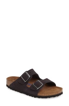 A sandal pairs a duo of buckled straps with a legendary footbed that mimics the shape of the foot with excellent support. The cork and latex footbed absorbs shock and mimics the shape of a healthy foot, while pronounced medial and metatarsal arches support the instep and ball of your foot. Style Name:Birkenstock Arizona Soft Slide Sandal (Women). Style Number: 38321. Available in stores. Comfortable Double Strap Footbed Sandals With Buckle, Adjustable Double Strap Footbed Sandals With Buckle, Adjustable Double Strap Leather Slides, Classic Synthetic Footbed Sandals With Buckle Closure, Classic Footbed Sandals With Double Strap And Adjustable Fit, Classic Synthetic Sandals With Buckle Closure, Adjustable Double Strap Footbed Sandals With Textured Footbed, Classic Double Strap Cushioned Footbed Sandals, Adjustable Slides With Cushioned Footbed And Single Toe Strap