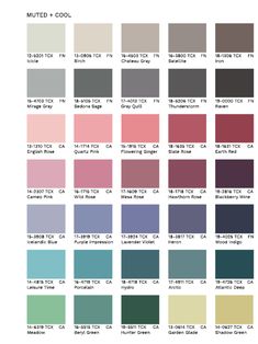 the color chart for an interior paint scheme, with different shades and colors on it