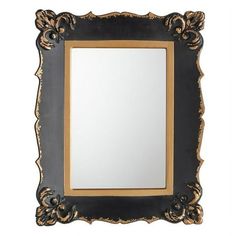 an ornate black and gold framed mirror on a white background with clipping for text