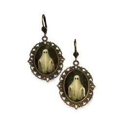 I made these earrings in my home studio in Marshall, MI. I love Halloween and the spookier the better. Well, I created this little fella and I am not too sure how spooky he is but... I just knew he would make the best earrings ever!  The settings are in an antique bronze tone finish with a wonderful filigree detail around its edge. They are 1.5 x 1.1 inches. The image is 1 x .75 inches and is set under a glass cabochon. They hang from leverback ear hooks, but please feel free to message me if yo Hunting Jewelry, Ghost Earrings, Ghost Hunting, Ear Hook, Vintage Earrings, Antique Bronze, Vintage Inspired, Ghost, Etsy Earrings