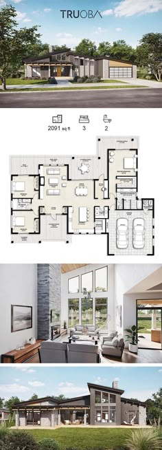 the floor plan for this modern house is very large and has lots of open space