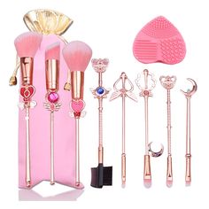 PRICES MAY VARY. WHAT YOU'LL GET: Package including 1pc lip brush,1pc eyebrow brush,2pcs eyeshadow brushes,1pc power brush ,2pc blush brushes ,1pc eyebrow comb and 1pc drawstring bag HIGH QUALITY MATERIAL: High quality nylon and soft synthetic hair, Innovation design, sailor moon soldier design, shiny gold metal handle, magical, adorable and cute PREMIUM SYNTHETIC MAKEUP BRUSHES: Made with soft and dense synthetic fibers to provide a high definition finish with liquid, wands are made of delicate Warrior Makeup, Sailor Moon Makeup, Moon Makeup, Eye Brushes Set, Cosmetic Brush, Gold Makeup, Pink Eyeshadow, Eye Concealer, Eye Brushes