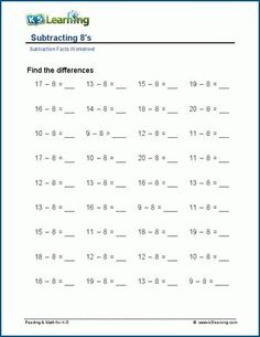 the subtracting worksheet is shown with numbers