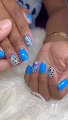 Colorful Nail Designs Short, Natural Nails With Design, Short Vacation Nails, Wave Nails, Fancy Nail Art, Acrylic Overlay, Purple Acrylic Nails, Sassy Nails, Diva Nails