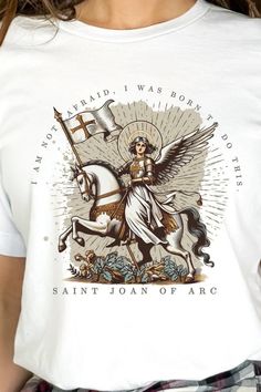 Saint Joan of Arc Short Sleeve Tee, Vintage Boho Catholic Church Clothing, Sentimental Gifts, Religious Gifts, Devotional Gifts - Etsy God Merch, Marian Devotion, Catholic Fashion, Catholic Clothing, Saint Joan Of Arc, Jeanne D'arc, St Joan, Stella Maris, Brave Women