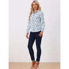 Elevate your style with the Allegra K Women's Floral Shirt, a perfect blend of elegance and comfort for any setting. This light blue, long-sleeved shirt features a charming point collar and a delightful ditsy floral print, making it a versatile addition to your wardrobe.

- Gender: Female
- Age Group: Adult
- Material: Not specified
- Color: Light Blue
- Size: X-Large

Ideal for both office wear and weekend outings, this shirt pairs beautifully with skirts or skinny jeans. Complete the look with Blue Spread Collar Blouse For Fall, Slim Fit Long Sleeve Light Blue Top, Spring Long Sleeve Slim Fit Blouse, Light Blue Long Sleeve Shirt With Floral Print, Light Blue Long Sleeve Blouse, Spring Slim Fit Long Sleeve Blouse, Slim Fit Long Sleeve Blouse For Spring, Light Blue Long Sleeve Shirt For Spring, Blue Long Sleeve Blouse For Business Casual