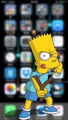 the simpsons character is holding a hammer in front of an iphone with other app icons