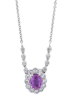 When you're adding a touch of sparkle, our stunning 18K White Gold Diamond Pink Sapphire Necklace features an elegant oval cut pink sapphire along with round brilliant cut Diamonds and adds chic luxury for a lasting impression. Pink Sapphire Necklace, Sapphire Necklace, Round Brilliant Cut Diamond, Pink Sapphire, White Gold Diamonds, Oval Cut, Round Brilliant, Gold Diamond, Diamond Necklace