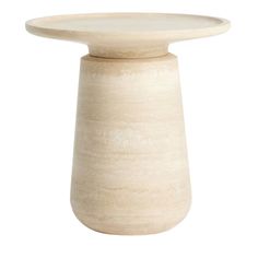 a white ceramic table with a wooden base