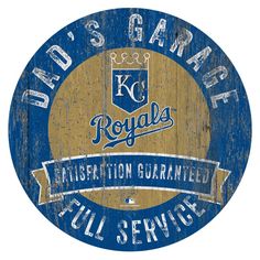 the kansas royals logo on a wooden sign