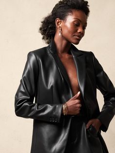 Rocca Vegan Leather Blazer | Banana Republic Factory Peak Lapel, Banana Republic Factory, Leather Blazer, Petite Size, Lapel Collar, Shoulder Pads, Banana Republic, Vegan Leather, Faux Leather