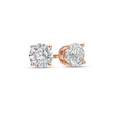 Celebrate any occasion with these shimmering diamond stud earrings. Fashioned in 14K rose gold, each earring showcases a sparkling 1/2 ct. diamond solitaire. Dazzling with 1 ct. t.w. of diamonds and a bright polished shine, these post earrings secure comfortably with screw backs. Classic 14k Rose Gold Round Earrings, Rose Gold Diamond Earrings With Brilliant Cut, Rose Gold Diamond Earrings With Single Diamond, Rose Gold Brilliant Cut Diamond Earrings, Rose Gold Round Cut Lab Grown Diamond Earrings, Rose Gold Round Cut Lab-grown Diamond Earrings, Rose Gold Lab Grown Diamond Round Cut Earrings, Rose Gold Lab-grown Diamond Round-cut Earrings, Rose Gold Round Cut Diamond Earrings For Formal Occasions