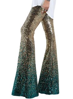 PRICES MAY VARY. Material: Sequins + Lining.This sequin floral trouser is made of high quality full sequins covered for a beautifully embellished with a soft lined for that perfect balance Feature: This extraordinary pair of flare pants features an elastic, stretchy waistband that allows for comfortable wear. . Wide-leg pants can create the illusion of elongating your legs.Embellished with dazzling tonal sequins,keep shiny on you Wide Leg: If you feel like your body is most similar to an apple o 1970s Chic Fashion, Mardi Gras Gala Dress, Womens 70s Outfits Party, Disco Womens Fashion, Womens Disco Outfit, Motown Theme Party Outfit Women, 70s Party Fashion, 70s Disco Fashion Women, Disco Themed Party Outfit