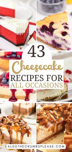 four cheesecake recipes for all occasions with the title overlaying it's image