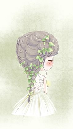 a drawing of a girl with leaves in her hair