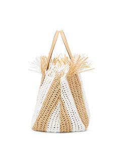 Brand: Oscar de la RentaColor: Natural WhiteFeatures: 10.6 x 11.6 x 10.6 INEAN: 0195129679326 White Woven Straw Bag, White Bohemian Open Weave Straw Bag, Spring White Woven Straw Bag, White Handwoven Straw Crochet Bag, White Jute Crochet Bag For Spring, White Handwoven Jute Crochet Bag, White Woven Crochet Bag For Spring, White Crochet Straw Bag For Beach, White Crochet Straw Bag For Vacation