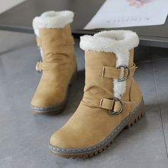 Description:Gender: Women, Ladies, FemaleStyle: Snow Boots, Mid Calf Boots, Warm Boots, Winter Boots, Winter Warm ShoesPattern Type: Solid ColorUpper Material: PUOutsole Material: RubberHeel Type: ChunkyFastening: Hook and LoopToe Type: Round ToeTube Height: Mid CalfSeason: Fall, WinterOccasions: Casual, Daily, Indoor, Outdoor, HolidayFeatures:1. Warm winter boots, plush lining, classic winter boots design, mid calf height, slip on design.2. Soft plush lining provides both comfort and added warm Winter Outdoor Booties With Round Toe, Beige Round Toe Winter Booties, Beige Winter Mid-calf Boots With Round Toe, Winter Beige Closed Toe Booties, Beige Round Toe Mid-calf Winter Boots, Beige Closed Toe Winter Booties, Beige Round Toe Mid-calf Boots For Winter, Outdoor Mid-calf Boots With Round Toe, Outdoor Mid-calf Boots With Buckle Closure And Round Toe