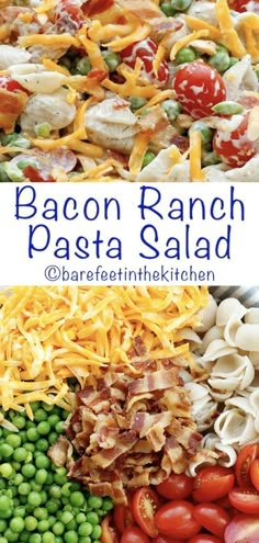 bacon ranch pasta salad with peas and tomatoes