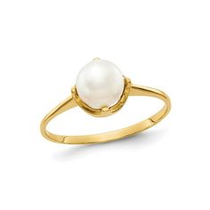 A simple and elegant solitaire design matched with a freshwater cultured white pearl (6.5mm) in a polished 10 karat yellow gold foundation. 10K Yellow Gold 6.5mm Freshwater Cultured White Pearl Ring (SIZE7) Size: 7.  Gender: female.  Age Group: adult. Classic Pearl White Ring For Promise, Classic Round Pearl Ring With Pearl Drop, Classic Solitaire Pearl Rings, Classic Pearl Ring With Pearl Drop, Classic Pearl White Rings With Pearl Drop, Classic Pearl Solitaire Rings, Classic Promise Ring With Pearl Drop, Classic Yellow Gold Pearl Ring With Round Band, Solitaire Pearl Ring, Fine Jewelry